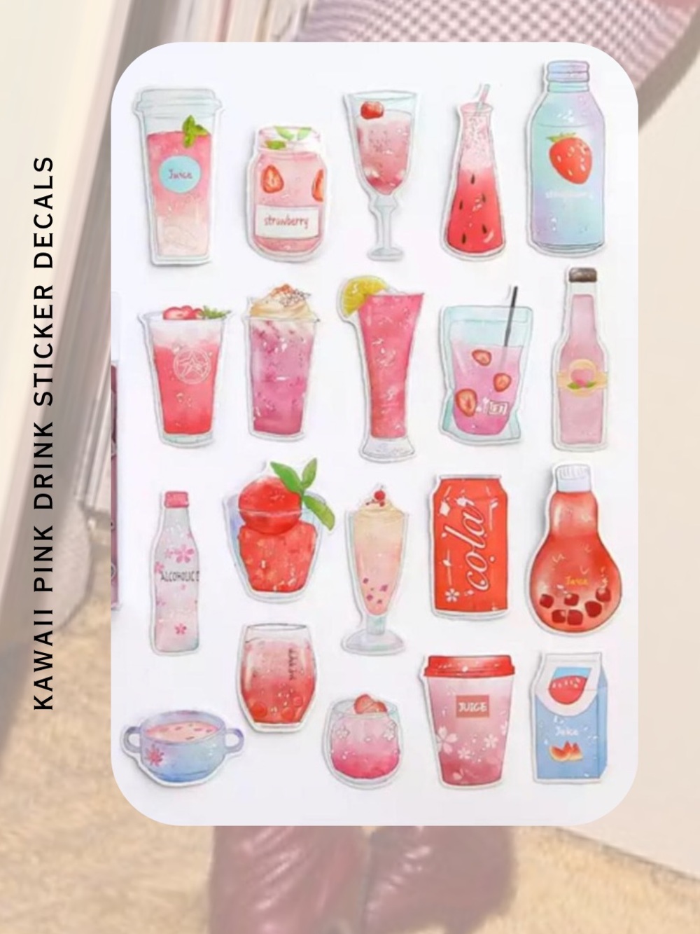🍭3/$15 Kawaii Pastel Pink Beverages & Dessert Sticker Decals